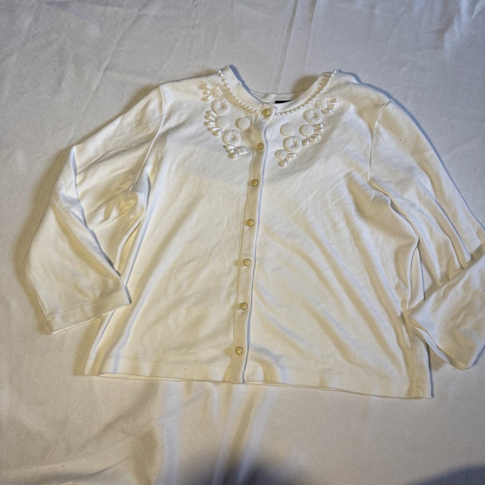 Rafaella White Beaded Cardigan – Women’s Size L